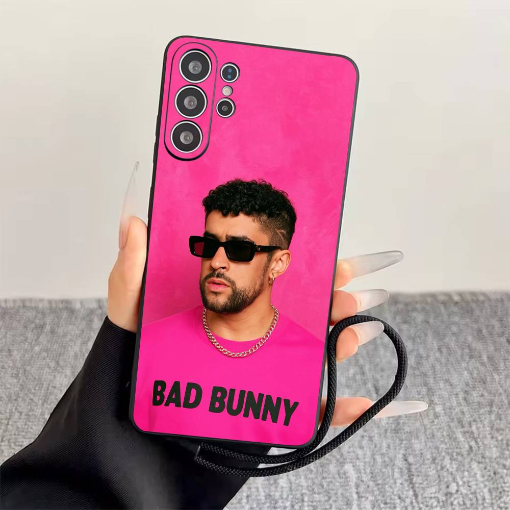 B-Bad Bunny Phone Case Black Silicone Soft For Samsung S25,S24,S21,S22,S23,S30,Ultra,S20,Plus,Fe,Lite