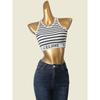Lisa Star Same Style Striped Spaghetti Straps Logo Letter Vest Narrow Shoulder Silm High Waist Sexy European and American Knitting Tops