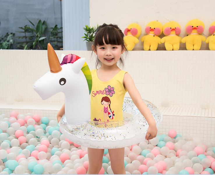 Inflatable Glitter Unicorn Swimming Ring Pool Tube Beach Party Toys Swim Raft Floatie Lounger for Kids and Adult Water Play