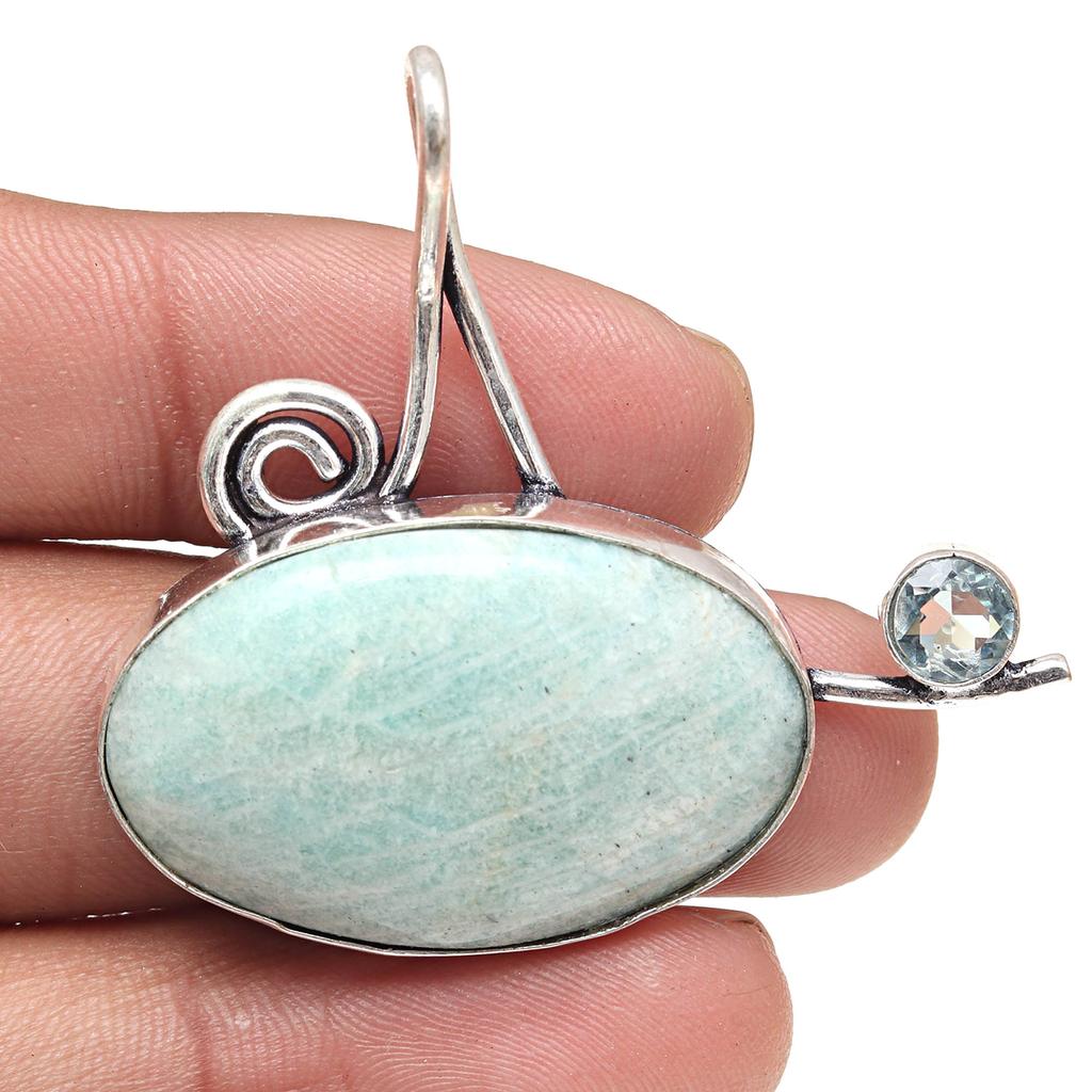 Pendant Amazonite Gemstone Valentine'Day Gift Silver Jewelry 1.75"