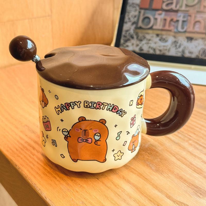 Cute Cartoon Ceramic Mug with Lid for Girls, Girlfriends, Birthday Gifts, Children's Gifts, Practical Cups, Gift Box.
