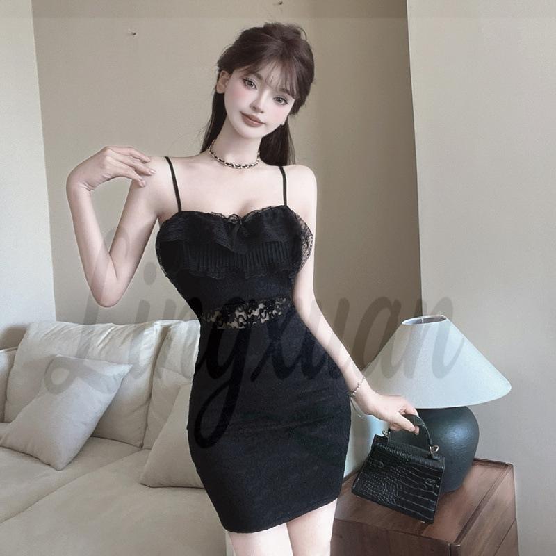 Elegant Off-Shoulder Lace Ruffle Dress Large чёрный