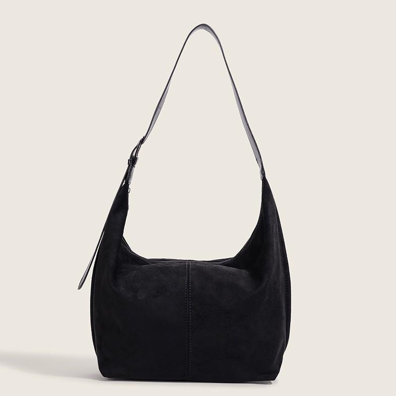 South Korean Niche Design Soft Dumpling Bag Women s Suede Retro Commuting Shoulder Cross-slung Tote чёрный