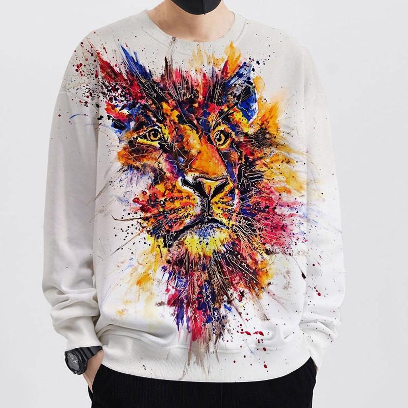 Осенняя мужская толстовка с круглым вырезом и принтом в виде льва с цифровым принтом 3D — фото 4