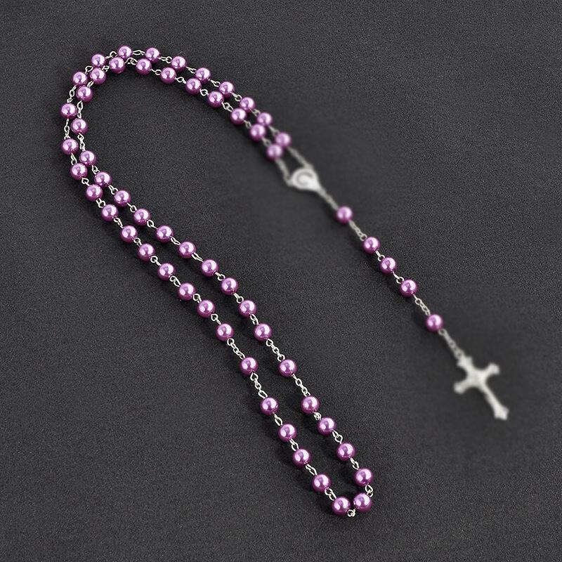 Collana Rosario a forma di Croce con Perle, Stile Europeo, Fatta a Mano, Catena per Maglione, Unisex