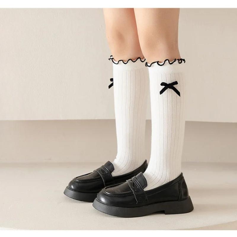 Girls Cotton Calf Socks Sweet Bow Ruffle Kids Fashion Simple School Socks For Spring Autumn Children Girl Footwear