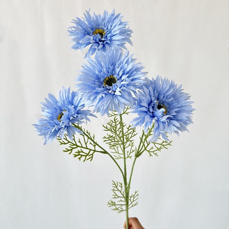 

Artificial Green Gerbera Plant Silk Fake Flower Festival Party Decoration Simulation 4 Heads Gerberas Plant Floral Arrangement 5pcs синий