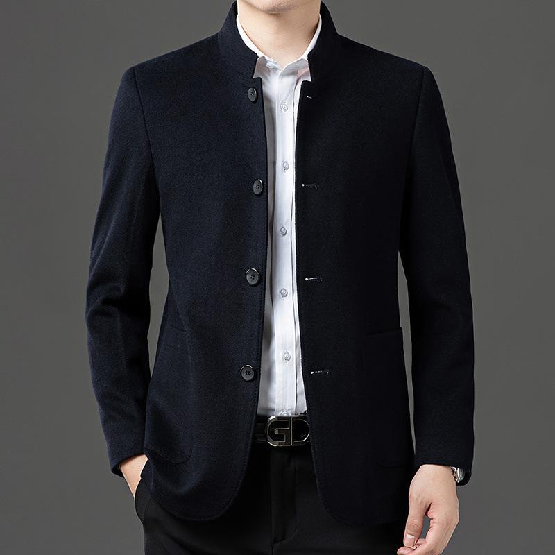 Men's Wool Stand-Up Collar Zhongshan Jacket: Business Casual Suit for Middle-aged and Elderly