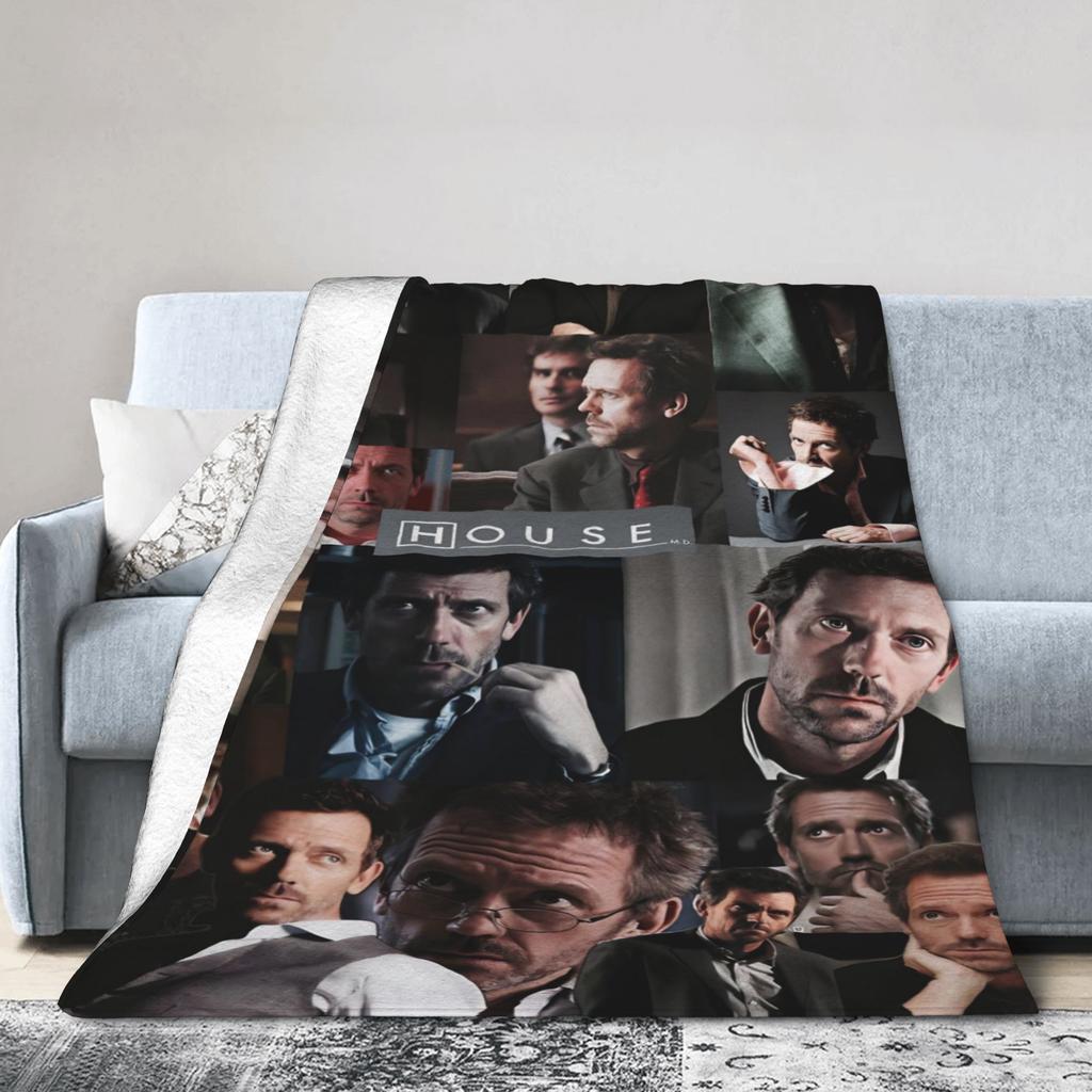 Dr. Gregory House Television Photo Collage Blanket Picnic Flannel Throw Blanket For Living Room Warm Soft Quality Bedspread Gift