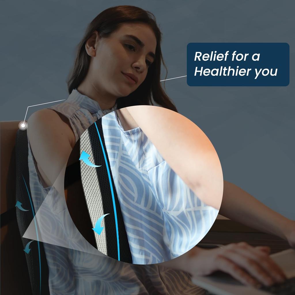 (Black/Grey Lumbar Back Support (Gel Ventilated) Lumbar Support Pillow for Office Chair for Back Pain, Car Seat, Memory Foam