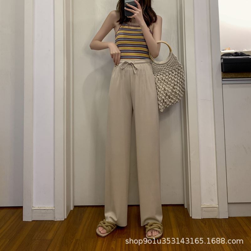 Ice Silk Wide-leg Pants Women's Summer New High-waisted Drape Loose Straight Thin Casual Thin Pendant Mopping Pants