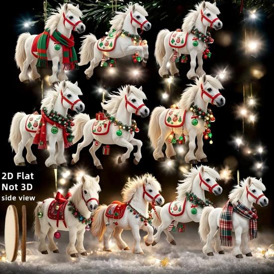 Christmas Horse Ornaments 2D Acrylic Vintage Horse Christmas Tree Hanging Decoration Western Theme Animal Ornaments for Xmas Tree Home Decor