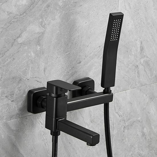 Black Brass Bathroom Bathtub Faucet Set with Shower Head and Hot/Cold Mixer Valve