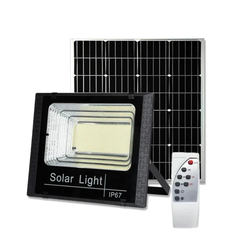 500W Large Battery Solar Panels LED Floodlight Remote Control IP67 Outdoor Solar Power Wall Lamp Corridor Garden Decoration