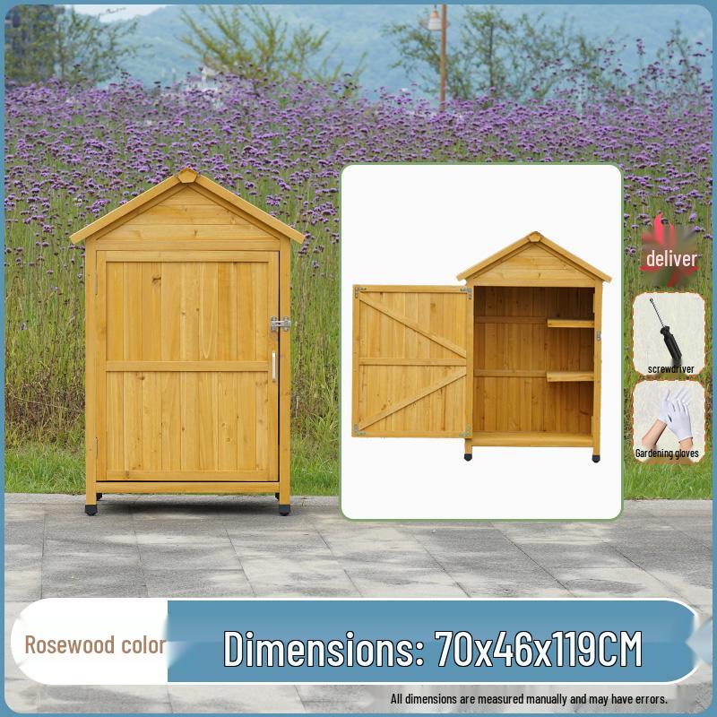 Outdoor Wooden Storage Shed: Anti-corrosion, Waterproof, Sun-Protected Cabinet for Garden, Courtyard, and Balcony.