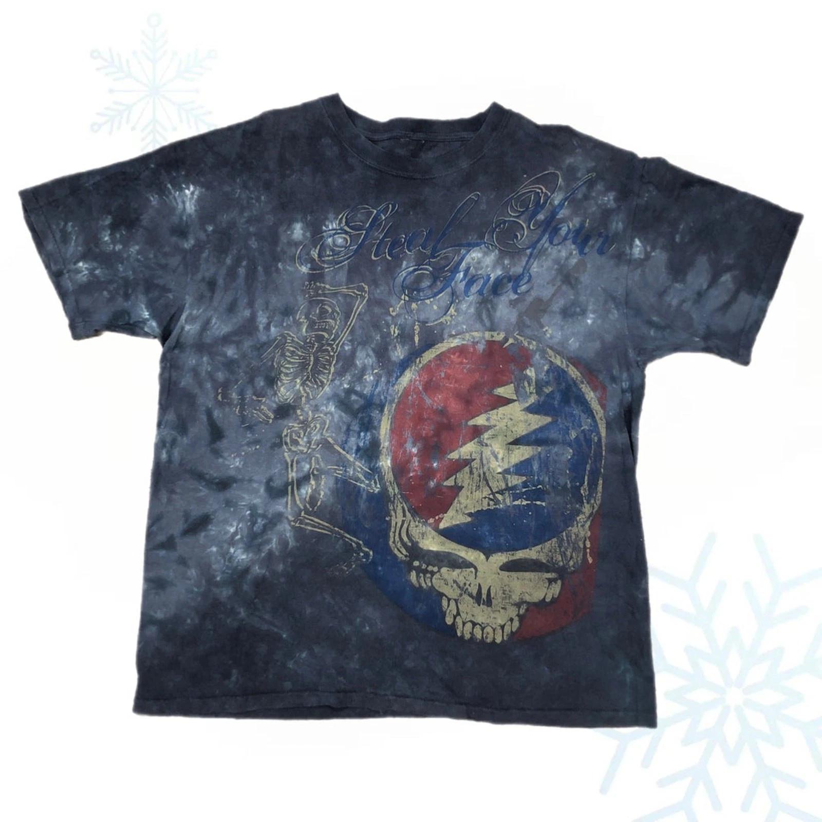 Grateful Dead Steal Your Face Music Liquid Blue Tie-Dye All Over Print T-Shirt 4XL