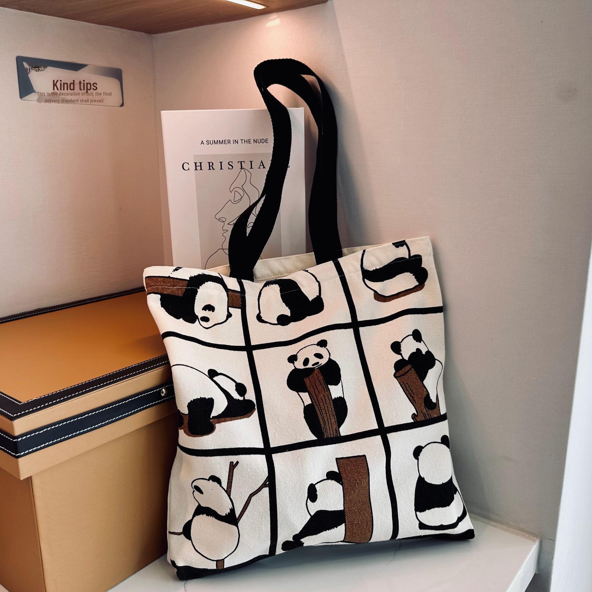 

Сумка через плечо из холста Panda 2023 года: Модная, симпатичная, вместительная сумка на молнии. 33x38 cm