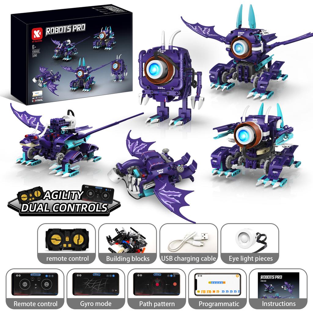 Moc 354Pcs 5 In 1 Creative Electric Rc Monster Robot Model Assembly Diy Building Blocks Children'S Puzzle Toys Birthday Gift