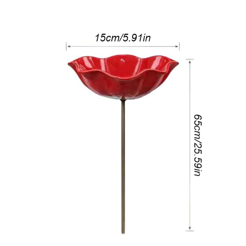 Handmade Metal Flower Garden Stake, Large Bee Bird Waterer, Outdoor Yard Art Decor, Iron Floral Sculpture For Lawn Ornament