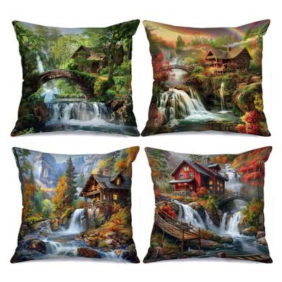 Home Decor Enchanting Waterfall & Cabin Pillow Covers Pattern Cushion Cover Suitable for Sofa Bedroom Car Pillow Cover