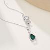 Snake-Shaped S925 Sterling Silver Necklace with Full Diamond and Water Drop Emerald Inlay - High-End Evening Gown Jewelry for Women