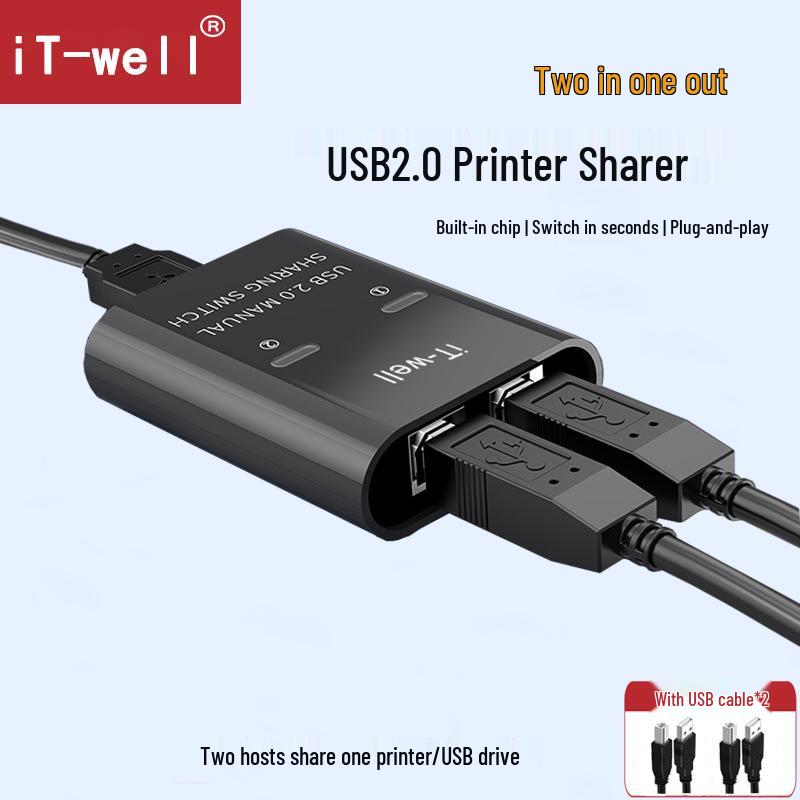 Driverless 2-Port USB Printer Sharer Switch with Strong Compatibility