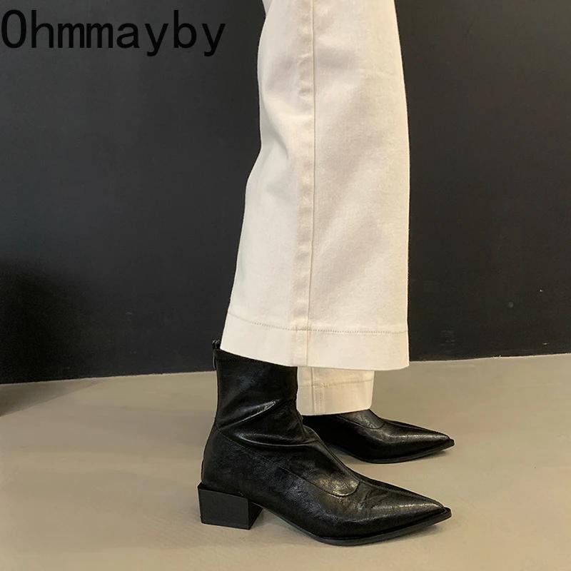 Cizme de damă cu toc gros și toc înalt, stil toc înalt, ...