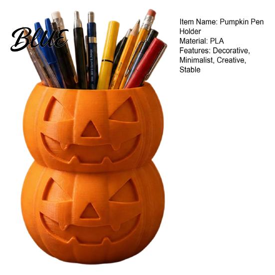 Cute Desk Accessories 3D Printed Double Pumpkin Pen Holder Stacked Desktop Organizer Shaped Organizer Halloween Stationery Storage Container