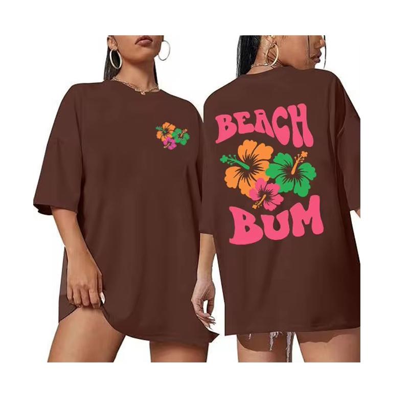 BEACH BUM 2024 Hot Sale Loose Round Neck Casual Short Sleeve Letter Print Half Sleeve T-shirt for Women