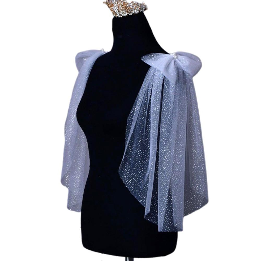 

1Pair Pearl Bow Transparent Shawl Pleated Tulle Bowknot Mesh Scarf Outdoor білий