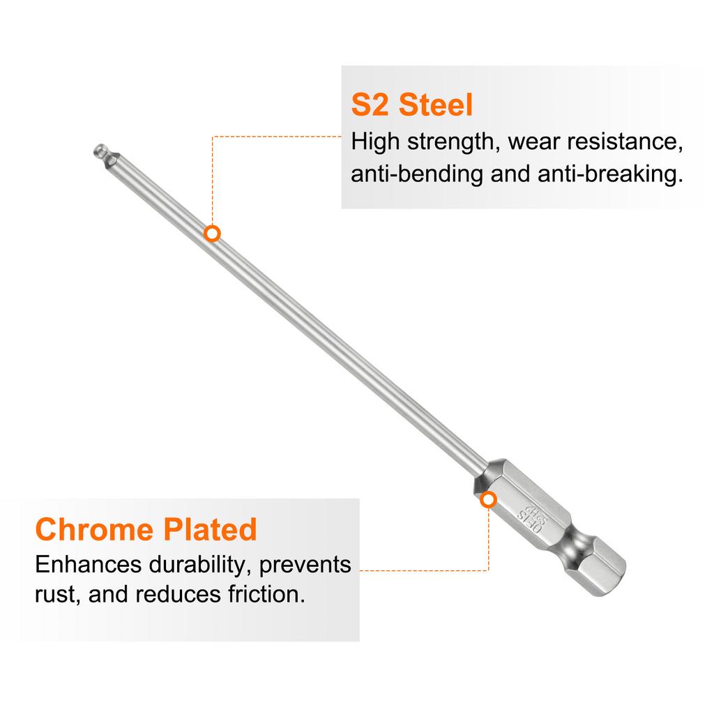 1/2/3pcs Ball End Hex Screwdriver Bit Set 1.5/2/2.5/3/4/5/6/8/10mm Size 1/4" Hex Shank 100mm (4") Long Magnetic Ball Head Bits