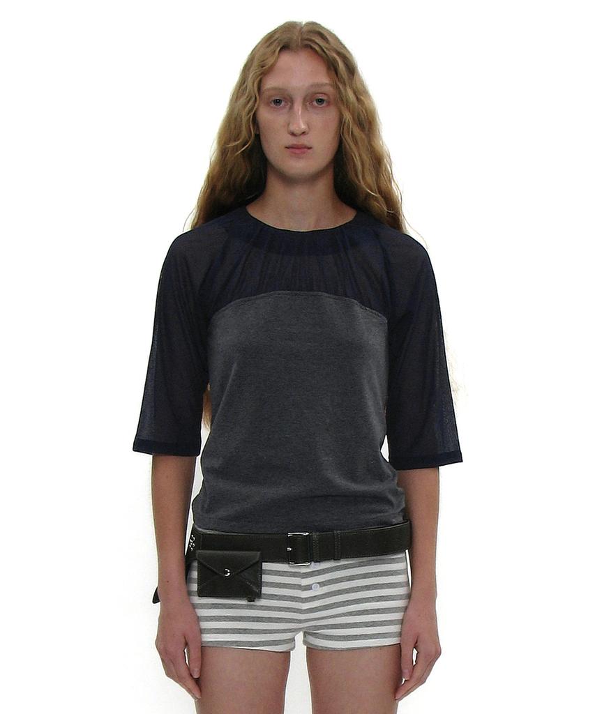 PARTIMENTO WOMEN Shirred Bustier Combination Top_Charcoal Melange