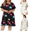 Dames Plus Size Jurk Lange Mouwen Ronde Hals Elegante Bedrukte Tuniek Jurk Feest Club Jurk