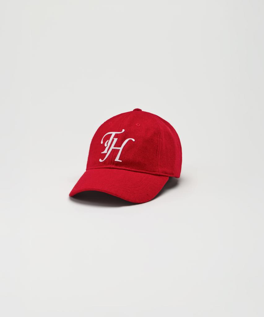 Teulaepighamoni Wool Blend Th Applique Logo Deep-Fit Ballcap_Red