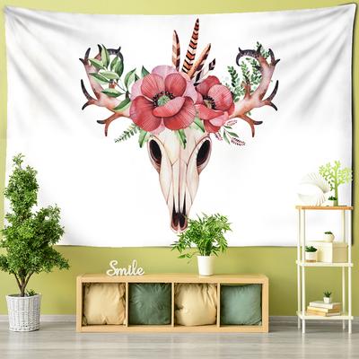 Piękny gobelin z głową jelenia, wiszący na ścianie, kawaii, sztuka boho, studio hipisowskie, pokój dziecięcy, dekoracja domu, tło tkaniny