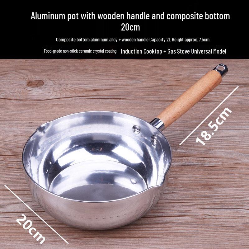 LIEI Thickened Aluminum Ramen & Frying Pan with Wooden Handle