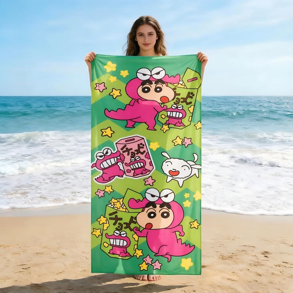 Crayon Shin Chan Microfiber Beach Towel Pink Dinosaur Shiro Dog Print Quick Dry Sand Free Kids Pool Travel Bath Gift