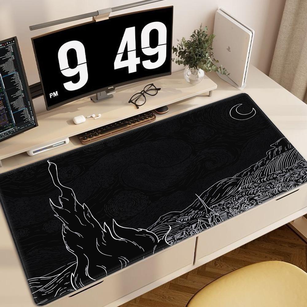 

Monochrome Starry Night Parody Mouse Pad, Van Gogh Art Desk Mat HD Desk Pad Extended Gaming Keyboard Mats Large XXL Gamer 600x300x2mm