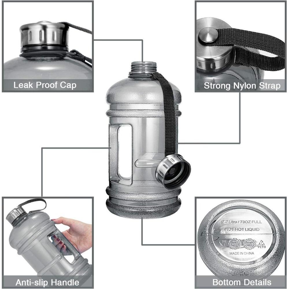 2.2L/73OZ Half Gallon Water Bottle Large Leak Proof Sports Ton Cup with Handle Plastic Drinking Water Container for Gym Outdoors