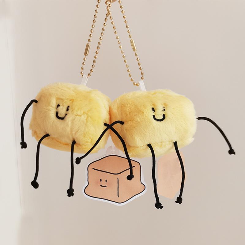 

Niche Cute Cheese Butter Small Man Pendant Plush Male Doll Car Keychain School Bag Hanging Decoration for Women 7.5 * 3.5cm