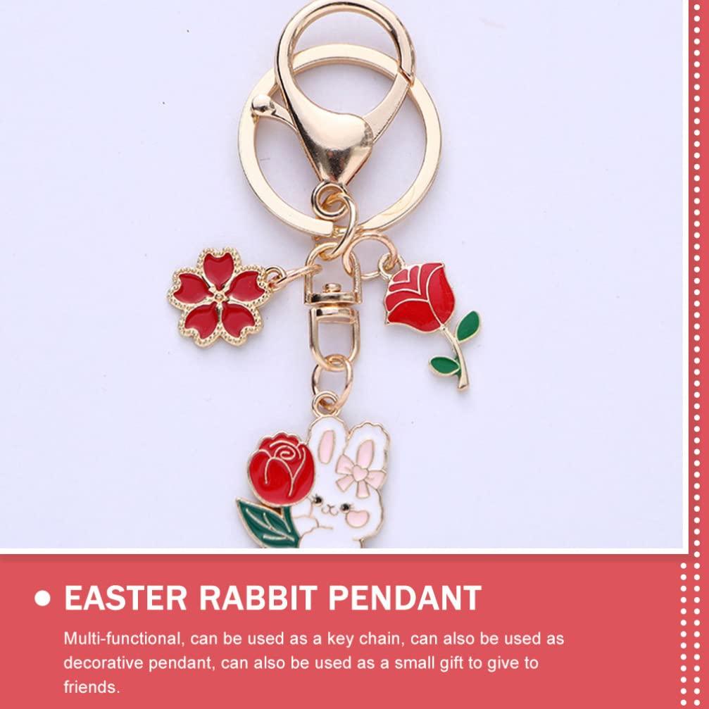 [LALAFINA] 2023 Zodiac Rabbit Keychain Key Ring with Cherry Blossom Design, Easter, Year of the Rabbit, Metal Key Charm, Cute, Prayer, Heian Era,