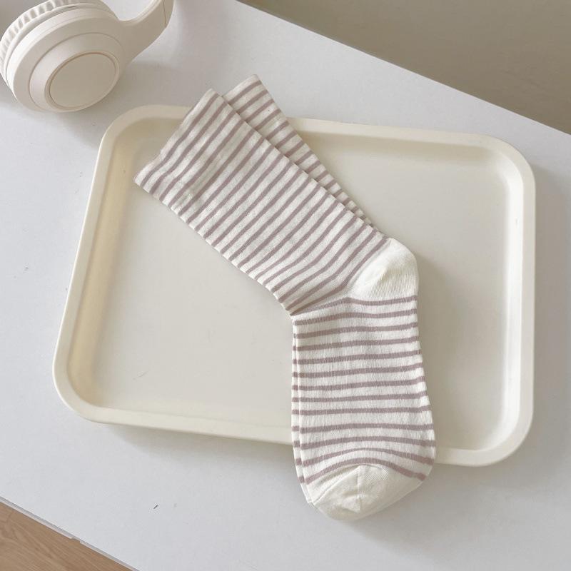 Women s Lightweight Japanese Style Cotton Striped Socks - Breathable, Loose Cuff, Mid-Calf, Maternity Friendly. One Size