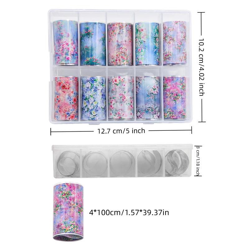 10Rolls Mixed Nail Art Foils Transfer Sticker Set Rose Flower Designs Floral Starry Sky Nail Wraps Wedding Summer Manicure Decor