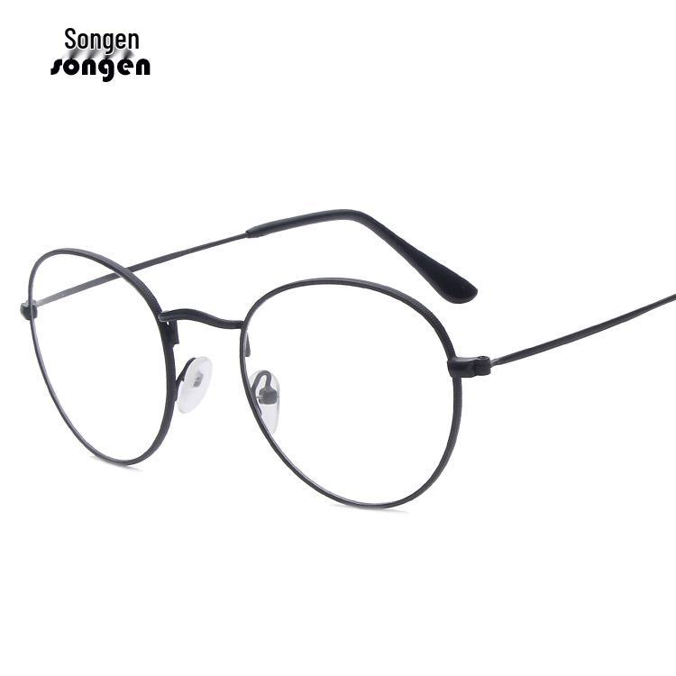 Retro Metal Round Patterned Edge Eyeglasses 3447 - Trendy Harajuku-Inspired Plano Glasses