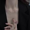 Curved Tube Necklace with Smile Arc Pendant - Korean Style, Cold Aesthetic, Niche Design Clavicle Chain for Women.