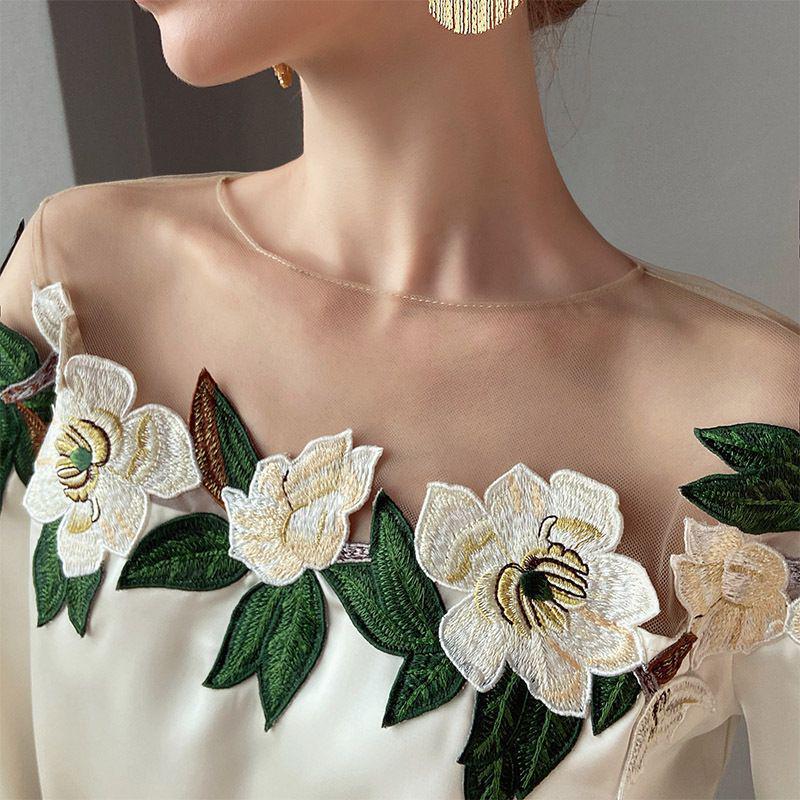 Spring 2024 Women's Chic Floral Embroidered Mesh Shirt