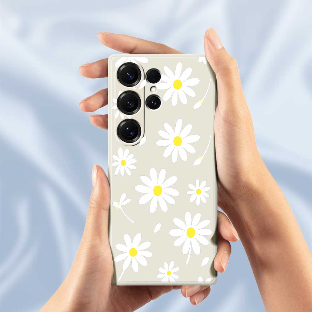 For Samsung Galaxy S25 Ultra Case White Daisy Pattern Printing Straight Edge TPU Phone Back Cover