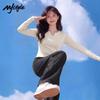 MJ STYLE Women's Ribbed V-Neck Long Sleeve Top