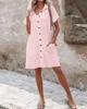 2026 Women's Mid-length Single-breasted Solid Color Short Sleeve Casual Dress
