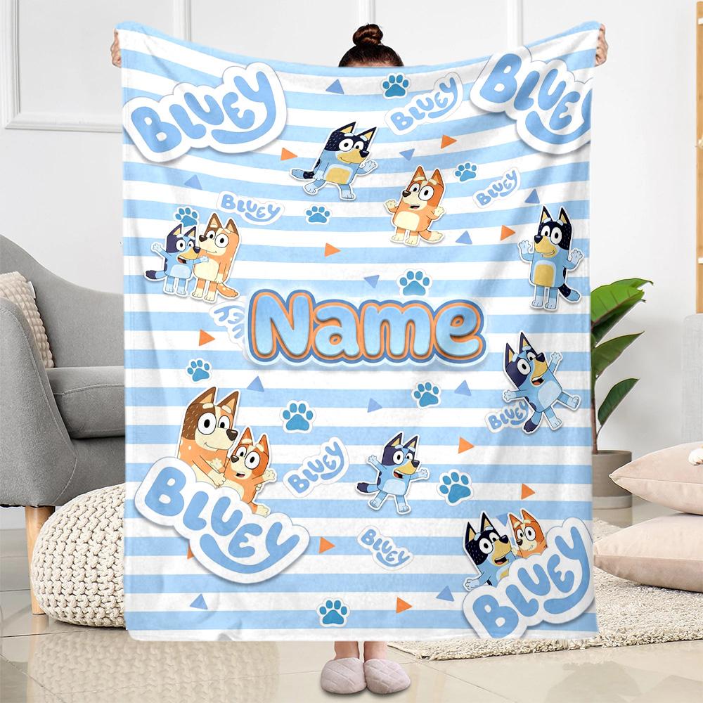 Bluey Adventure Customize Your Name Blanket Multi-purpose Customizable Blanket Warmthful Decor Versatile for Office Chair Picnics Seaside Nap